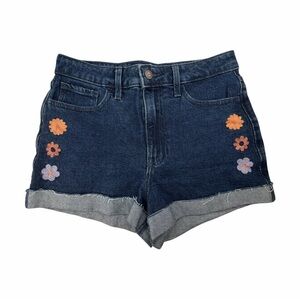 Hollister Ultra High-Rise Dark Wash Roll Cuff  Embroidered Denim Shorts Size 5